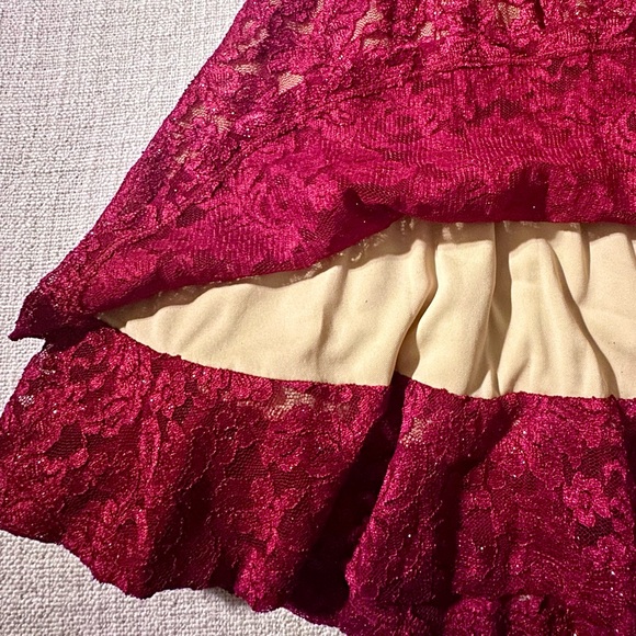 EMERALD SUNDAE Red Lace Racerback Fit & Flare Sparkly Dress Prom Cocktail Wmn S - Picture 6 of 16